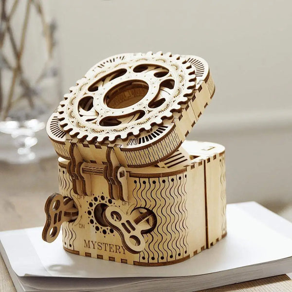 Boîte aux trésors avec engrenages mécaniques - puzzle 3D en bois - Plan de Jeu - L’Art de Gagner