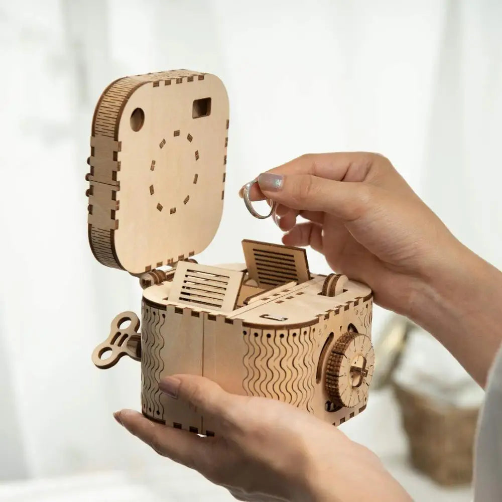 Boîte aux trésors avec engrenages mécaniques - puzzle 3D en bois - Plan de Jeu - L’Art de Gagner