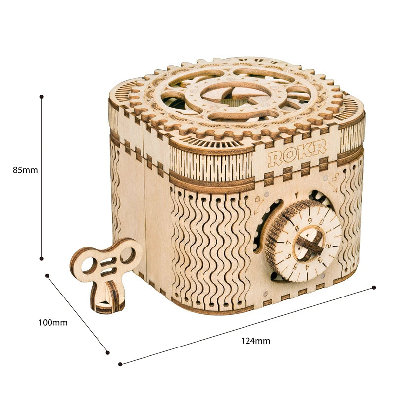 Boîte aux trésors avec engrenages mécaniques - puzzle 3D en bois - Plan de Jeu - L’Art de Gagner